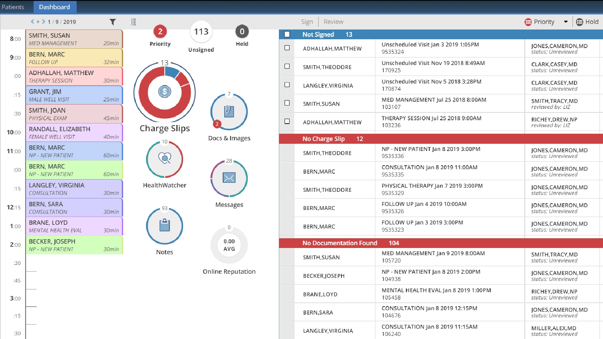 AdvancedMD for Physical Therapy screenshot: AdvancedMD for Physical Therapy dashboard