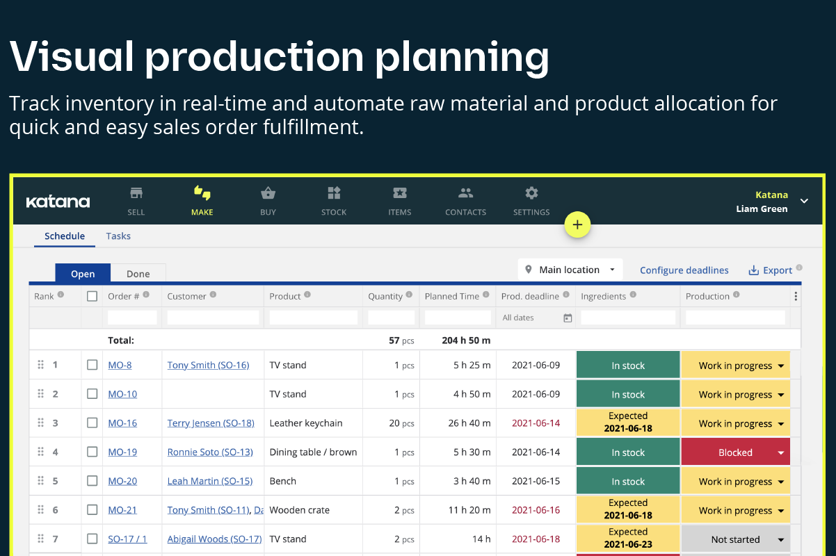 Katana Manufacturing ERP Software - Production planning and sales order fulfillment