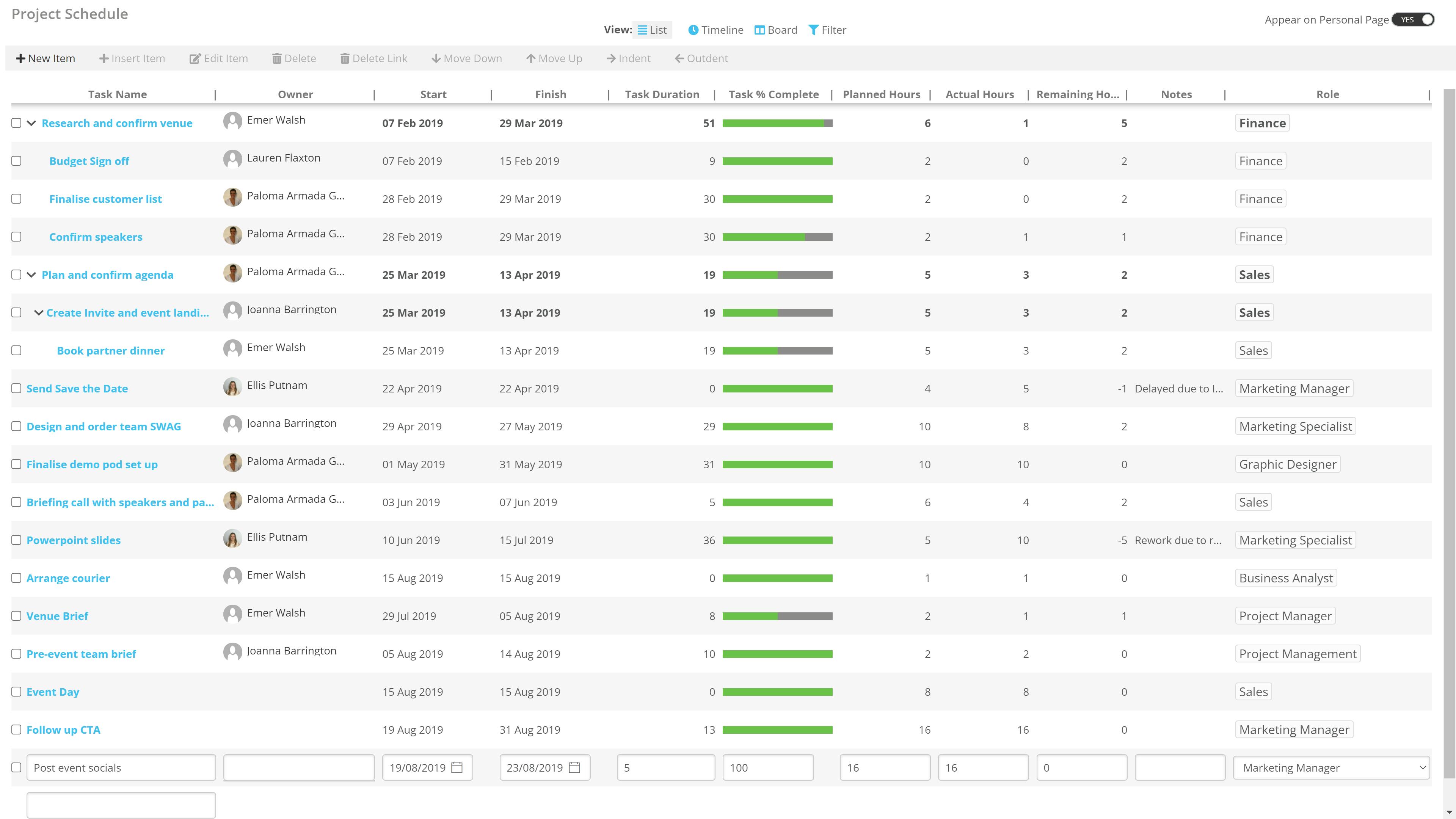 Track the progress of projects using an interactive and visual schedule view in edison365projects