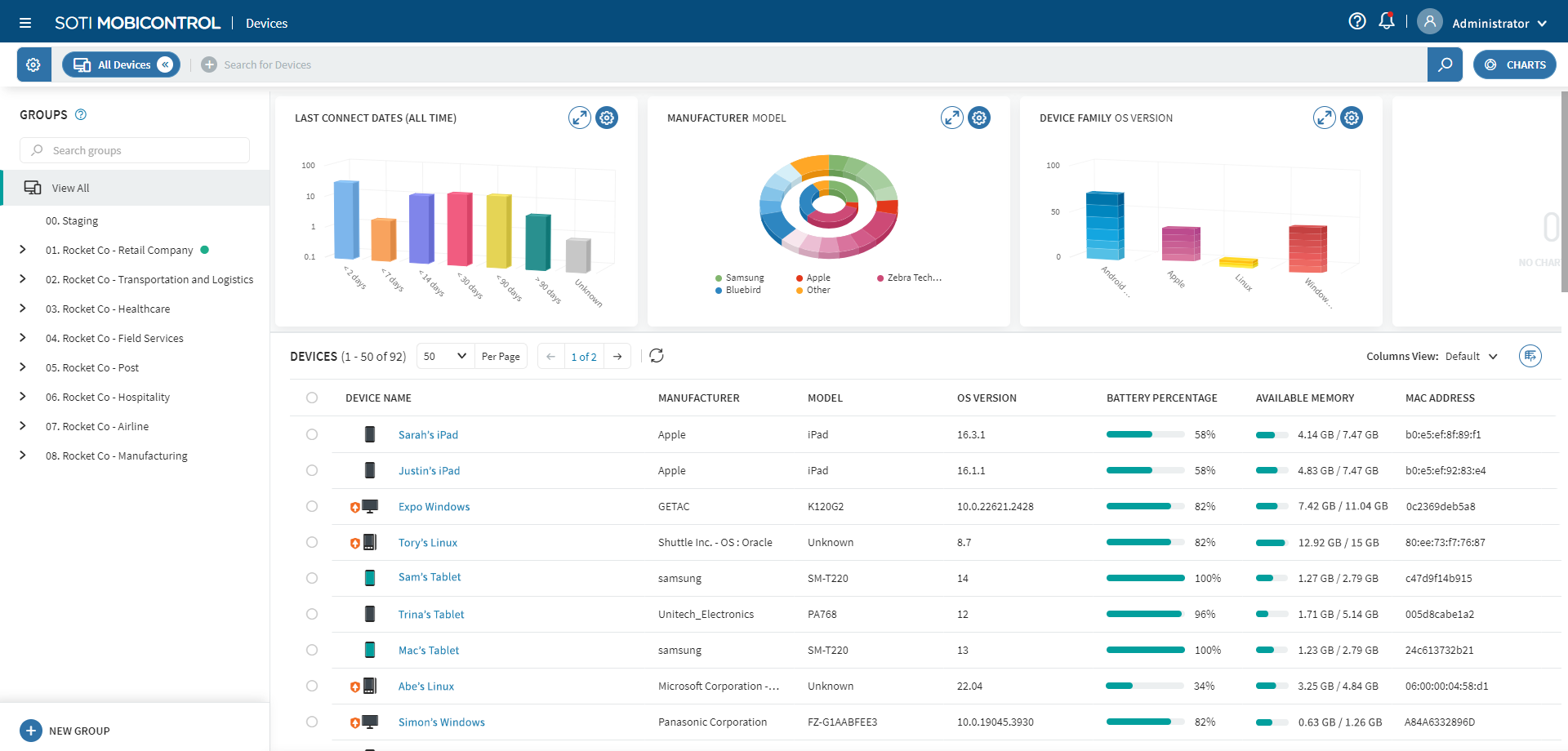 SOTI MobiControl screenshot: SOTI MobiControl Device View
