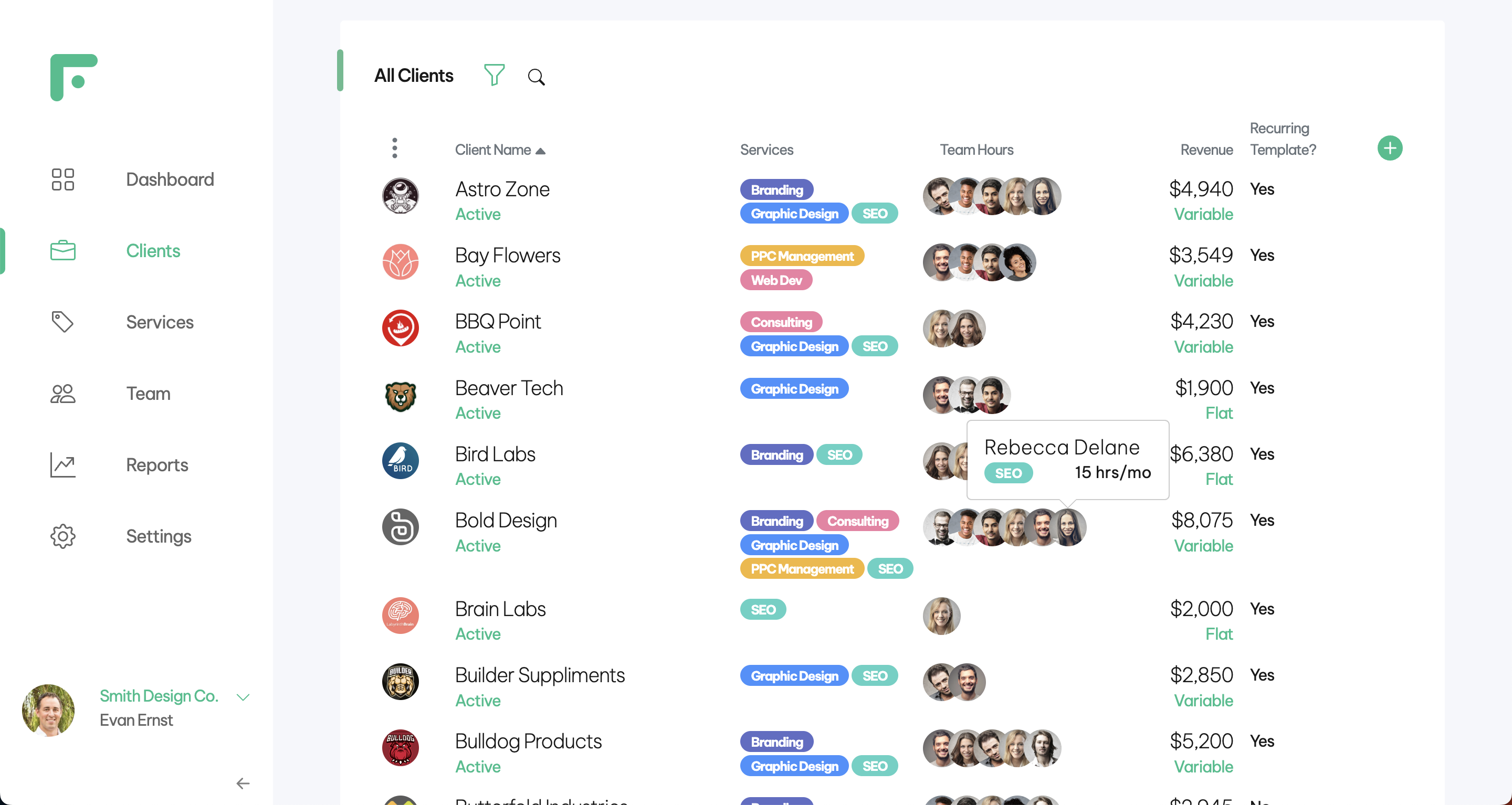 Forekast screenshot: Clients - Light