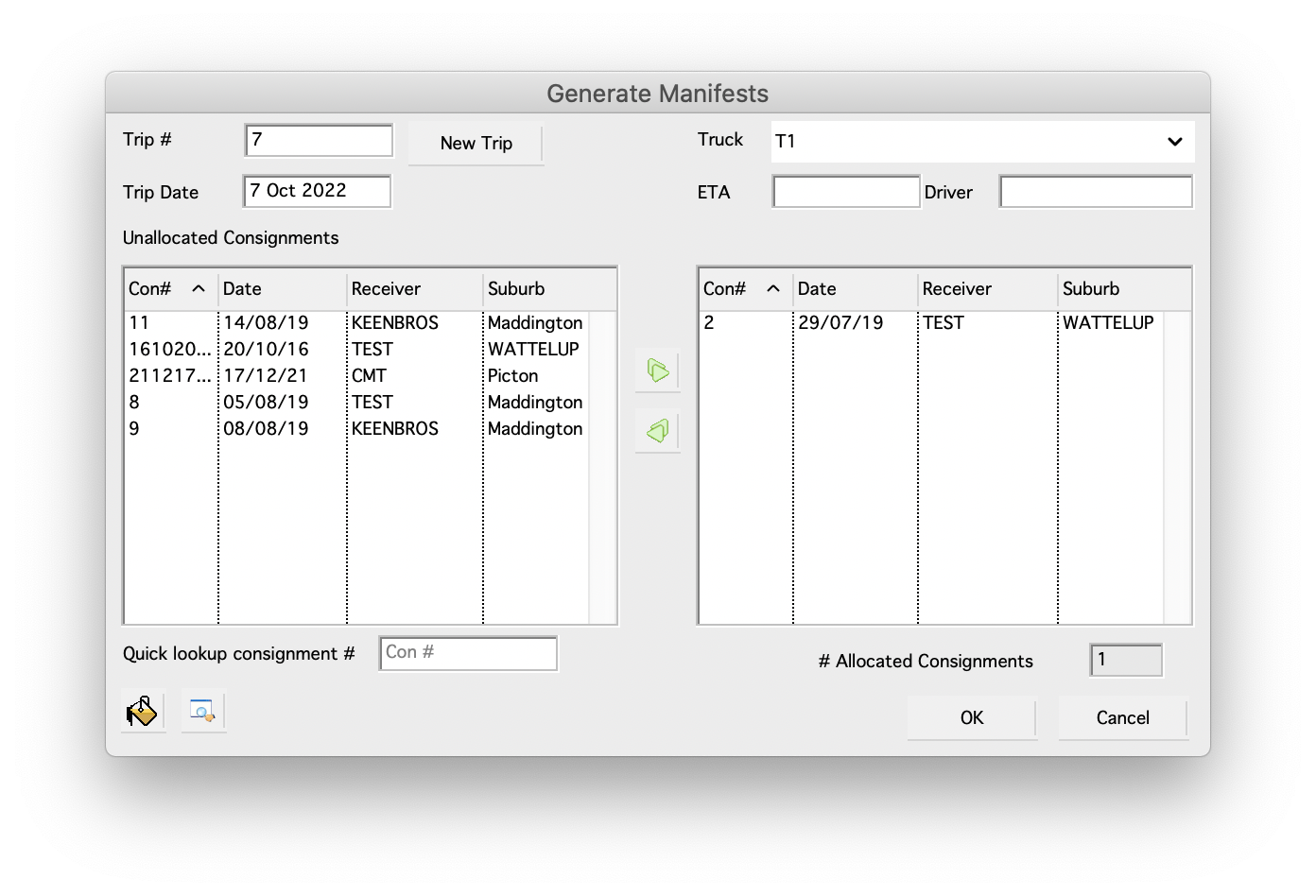 ConNote Software - Drag and drop manifest process with powerful filter options to quickly compile truck and trailer manifests.