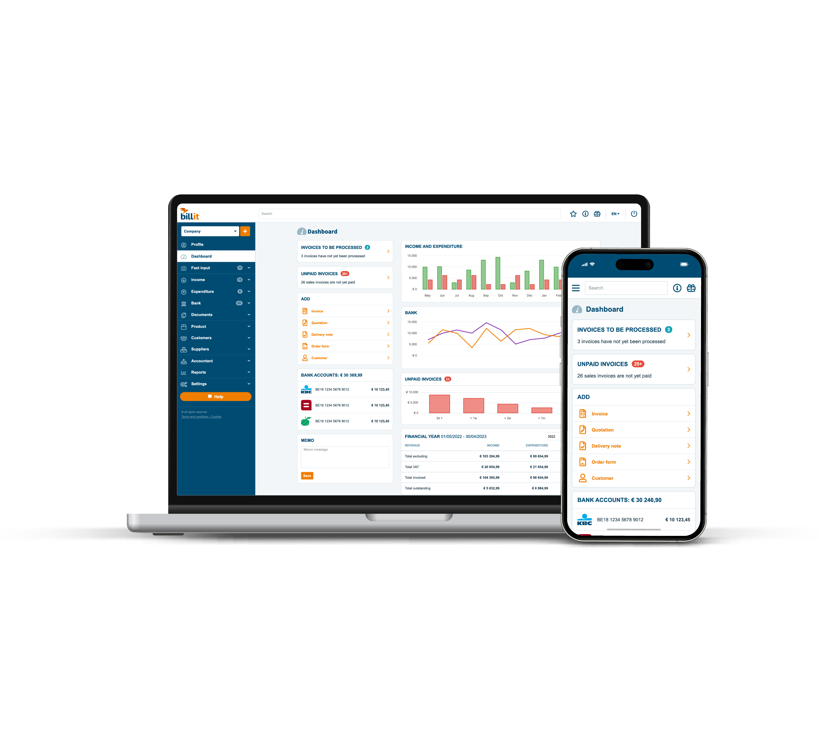 Billit screenshot: Dashboard