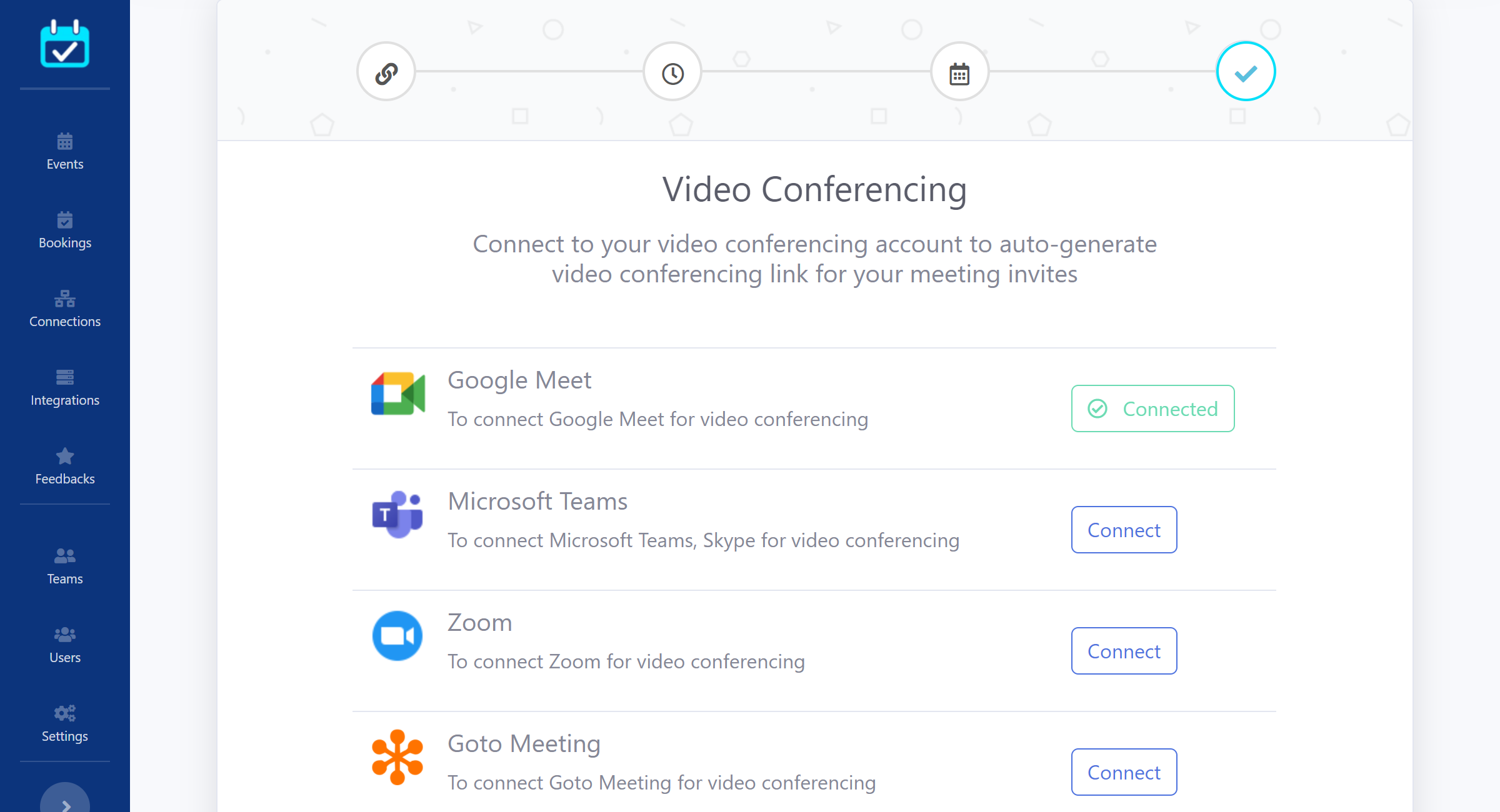 Video conference integration like Zoom, Google meet, Microsoft teams, Webex for webinar or video confrence