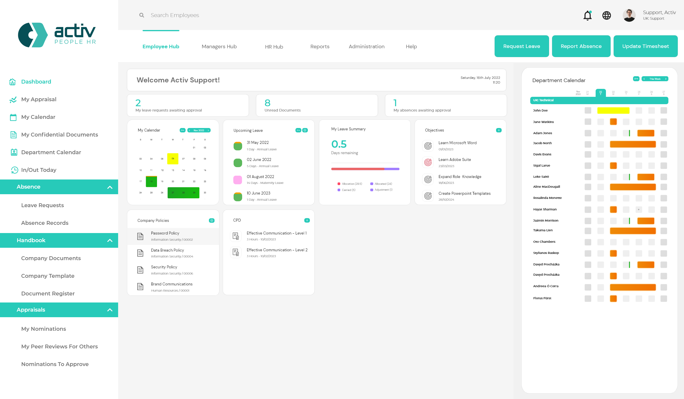 Activ People HR screenshot: Activ People HR Dashboard