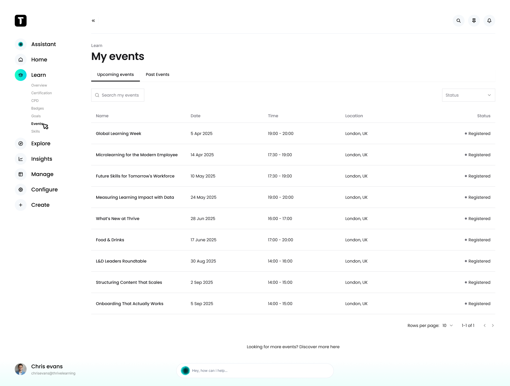 Thrive Software - Events:
Host and manage in-person or virtual learning events with ease. Track attendance automatically, send invites and reminders, and capture insights to prove impact and drive engagement.