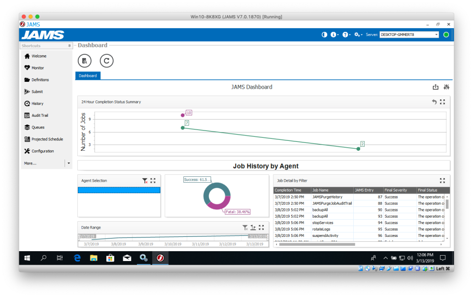 JAMS screenshot: JAMS dashboard