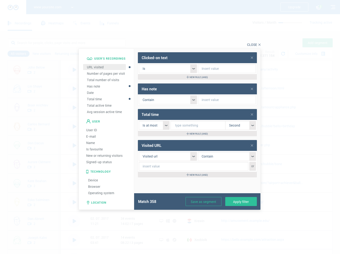 Segments and Filter