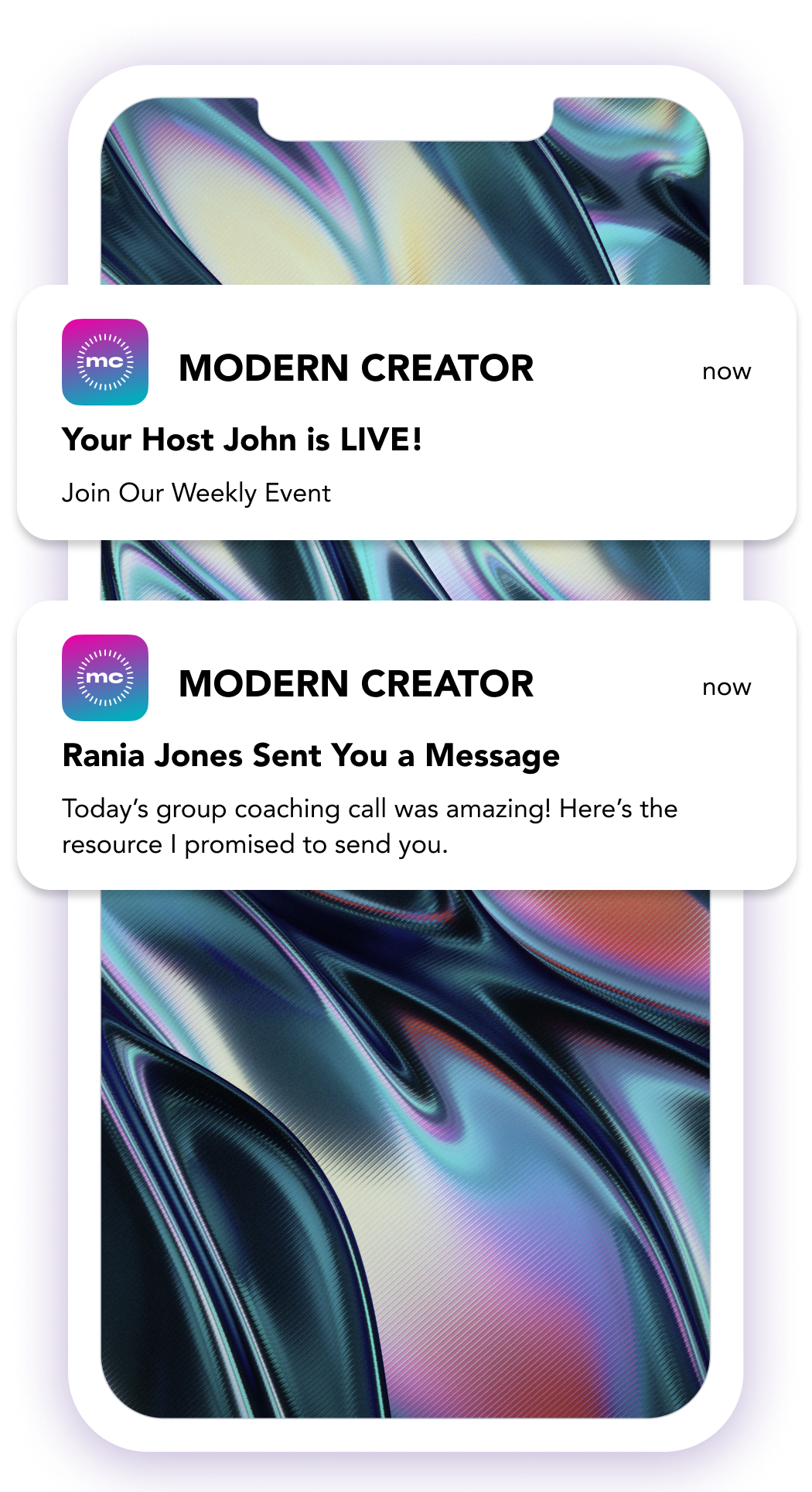 Mighty Pro Software - Your members get your branded mobile notifications, building a habit around your community that keeps them engaged.  It's your logo, your name, and your brand on every message. This lifts retention, boosts course completion rates, and builds your brand.