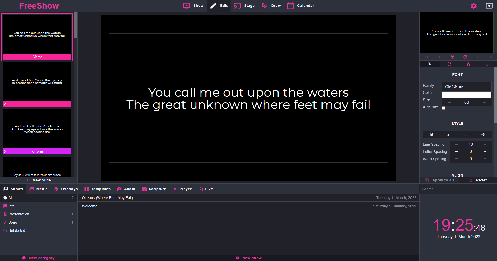 FreeShow screenshot: Powerful editor