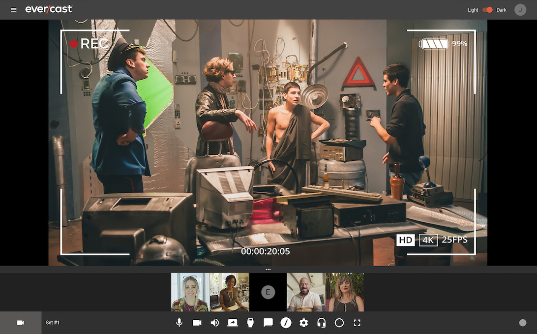 Video conference and stream live from the camera on set. View multiple camera feeds at once and communicate with the crew on location, while video chatting with producers and other stakeholders-- no matter where they are located.