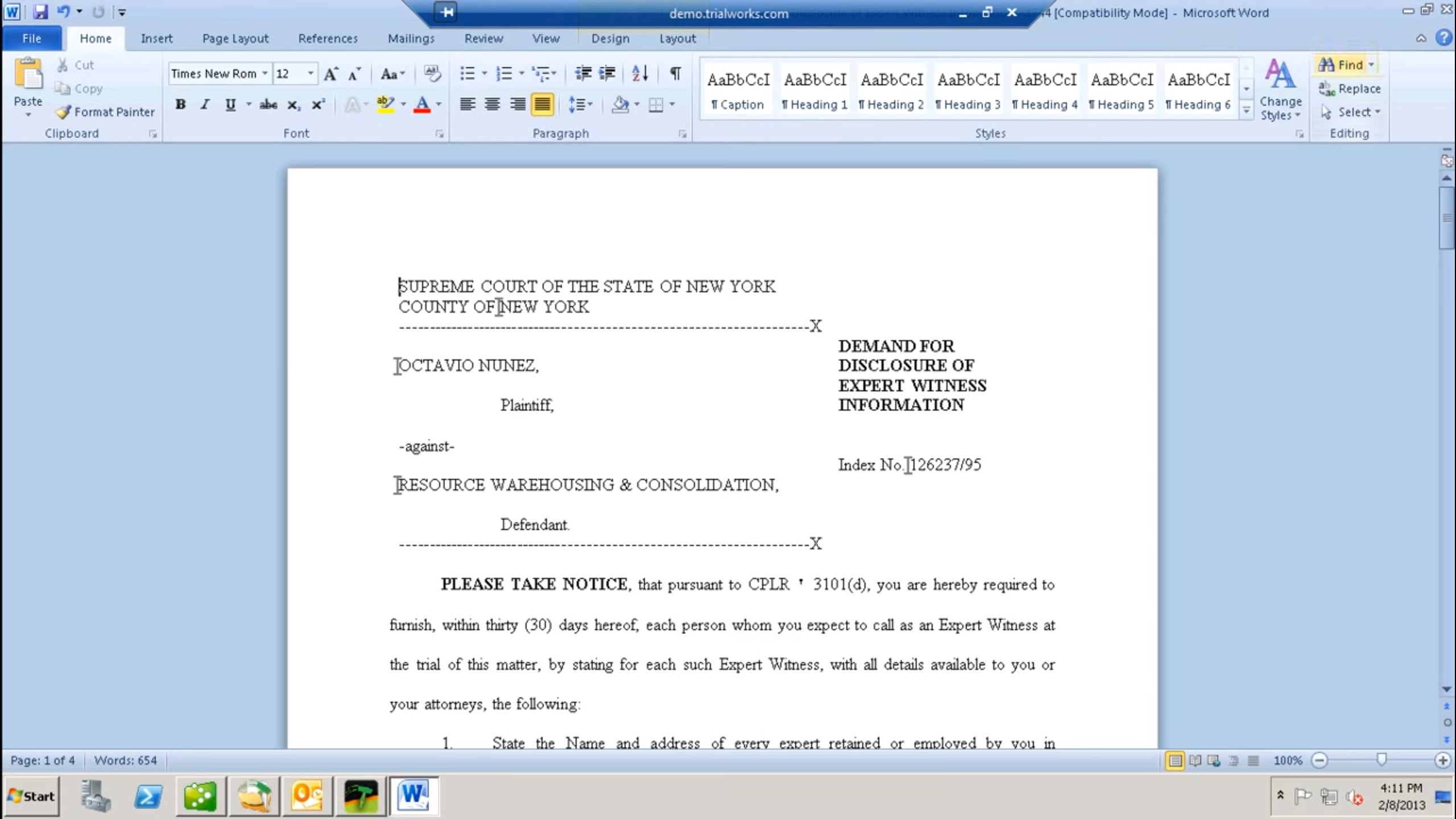 TrialWorks Software - Generate documents from templates