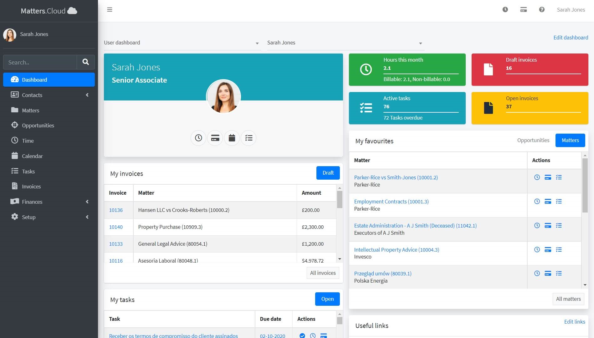 Matters.Cloud screenshot: Dashboard