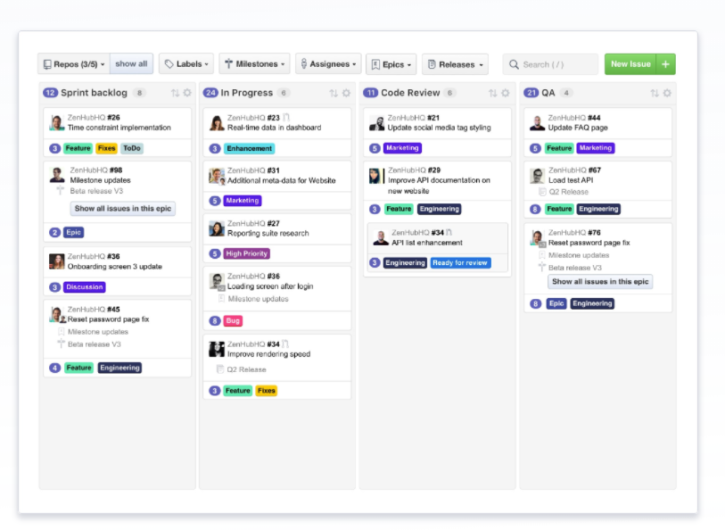 ZenHub Software - Drag and drop issues between pipelines, identify blockers, and prioritize what matters most using task boards