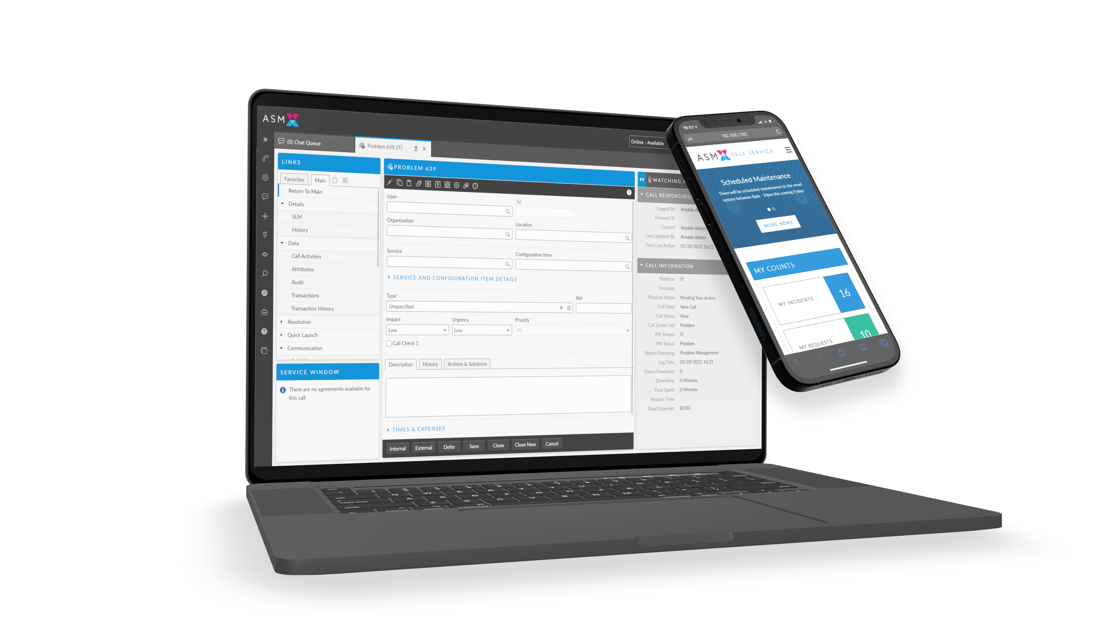 Alemba Service Manager Software - Laptop & Mobile Core Portal Screens