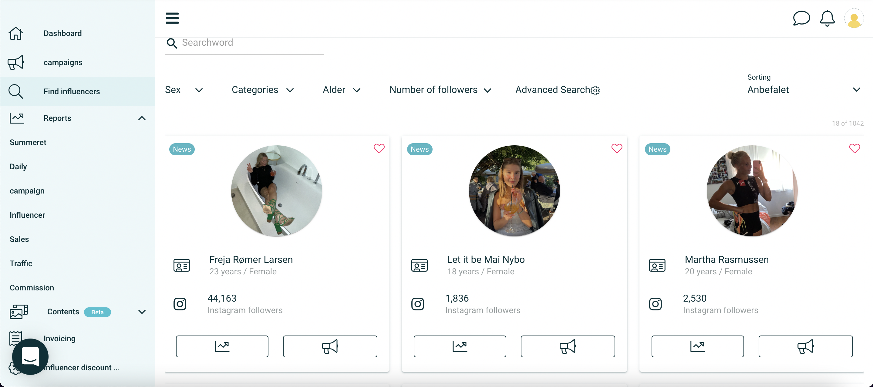 Discover & Recruit verified influencers - Discover and thousands of verified and active influencers, and screen them based on several real time data points. When you find the right ones, chat with them and recruit them to your active campaigns.