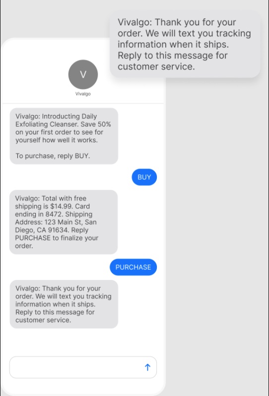 Customer order confirmation via SMS