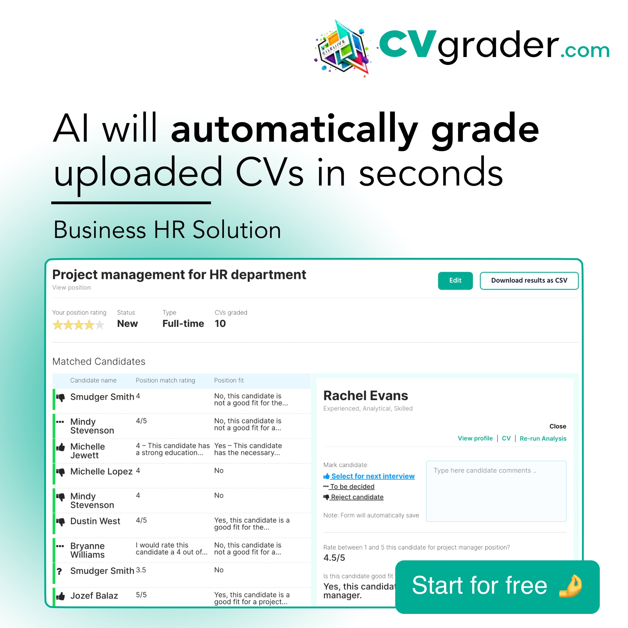 Automatically grade uploaded CVs in seconds