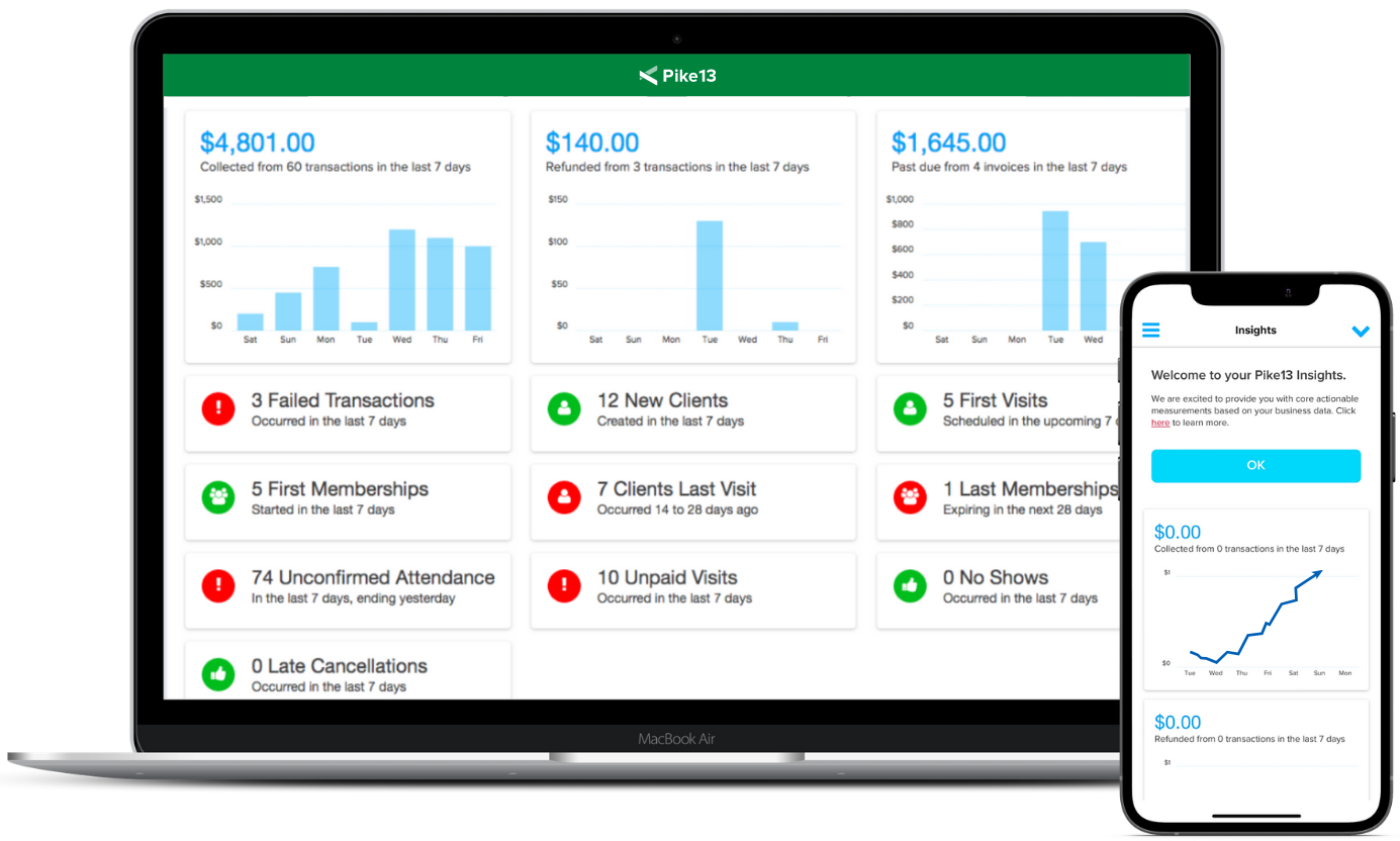 Pike13's reporting options all have one thing in common: each one is designed to help you make smart business decisions. Pre-built reports offer robust data to help you focus on the client and financial data that best measures the health of your business.