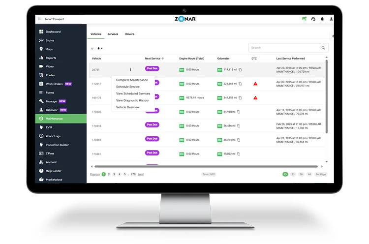 Zonar  screenshot: Zonar dashboard