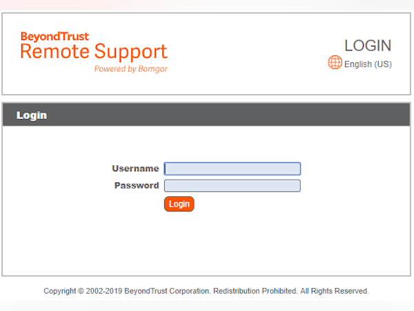 BeyondTrust Remote Support Software - Remote Support login dashboard