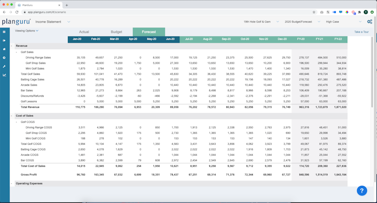 PlanGuru screenshot: Income Statement - Forecast