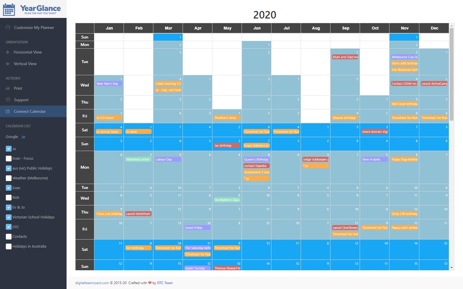 Year Glance screenshot: Year Glance yearly view