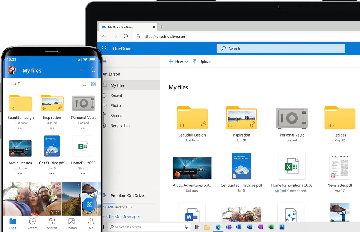 OneDrive web and mobile interfaces