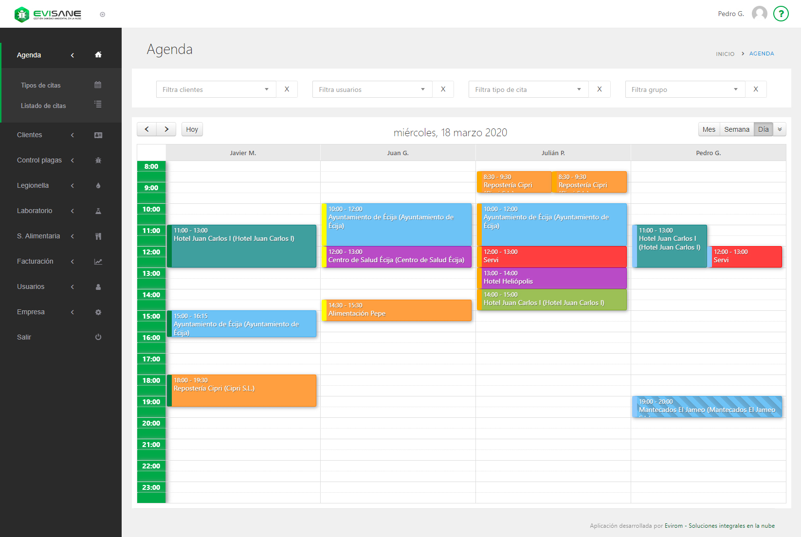 EviSane  screenshot: Agenda