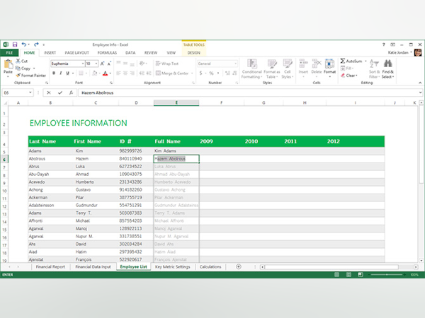 Microsoft Excel Software - Table tools