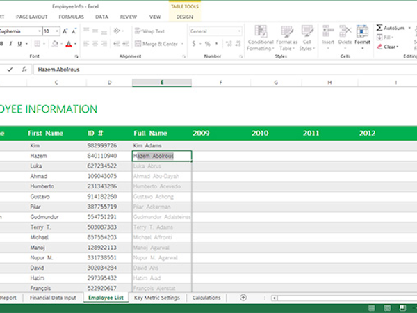 Microsoft Excel Software - Table tools