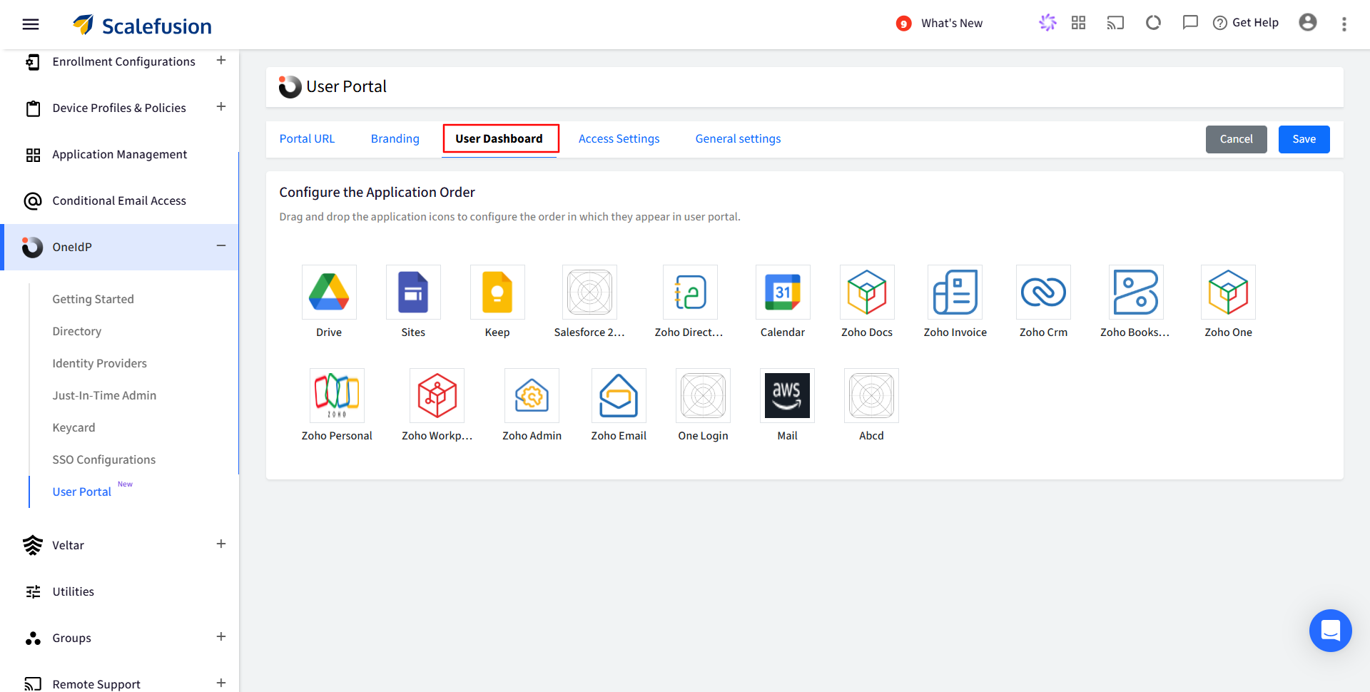OneIdP screenshot: OneIdP dashboard