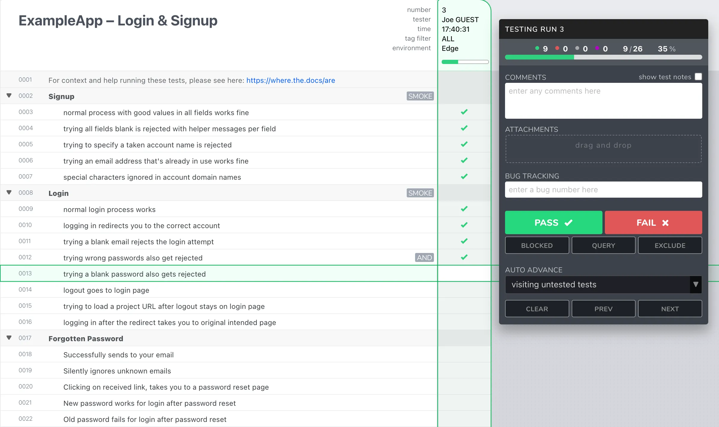 Testpad screenshot: Testpad guest testing