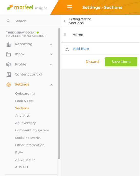 MarfeelPress Software - MarfeelPress configure sections