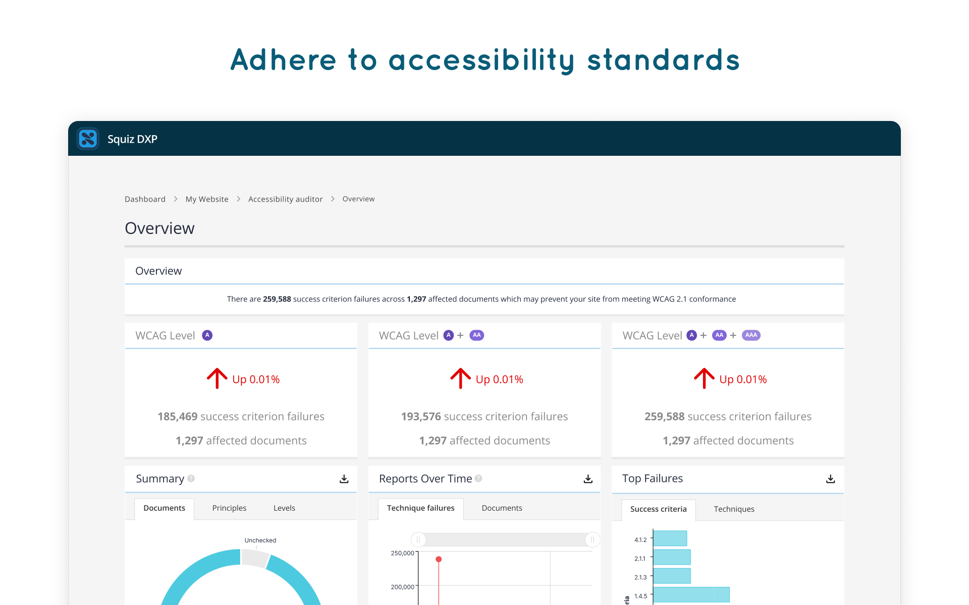 Squiz Digital Experience Platform Software - Understand how well your site conforms to WCAG standards and how you can improve the compliance of your website.