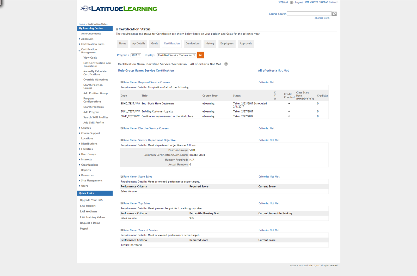 LatitudeLearning Software - Certification status