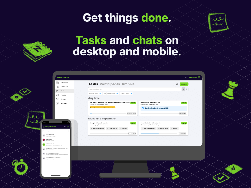 Tasks and chats on desktop and mobile
