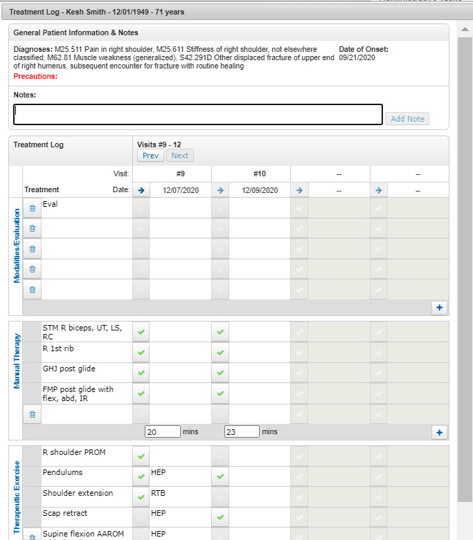 AgileEMR treatment log
