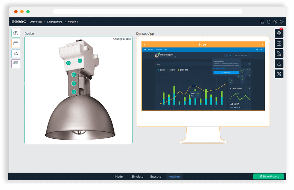 Seebo Software - Product or device design innovation is a use case that Seebo supports with idea creation and collaboration tools where IoT concepts can be modeled, simulated, shared and developed within a single virtual workspace