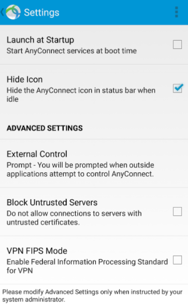 Cisco AnyConnect Software - Cisco AnyConnect settings