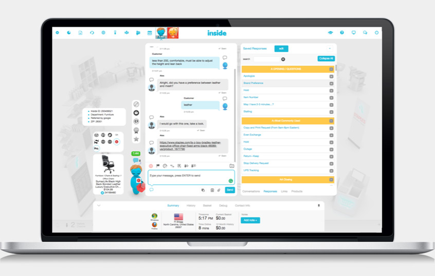 INSIDE Software - INSIDE provides a chat platform for eCommerce businesses to interact with customers and potential leads, with personalized content and response templates