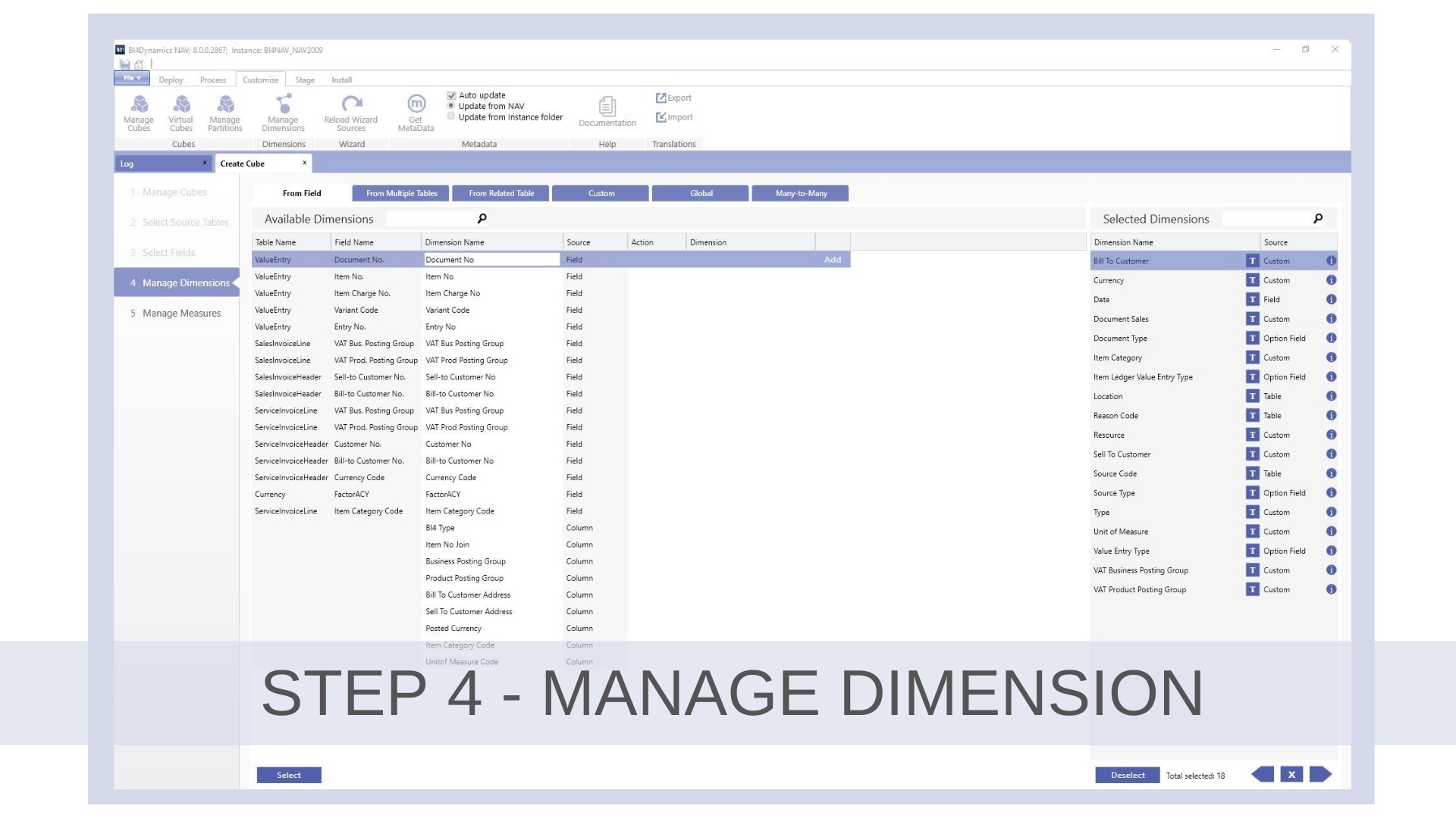Step 4 Manage Dimension Example
