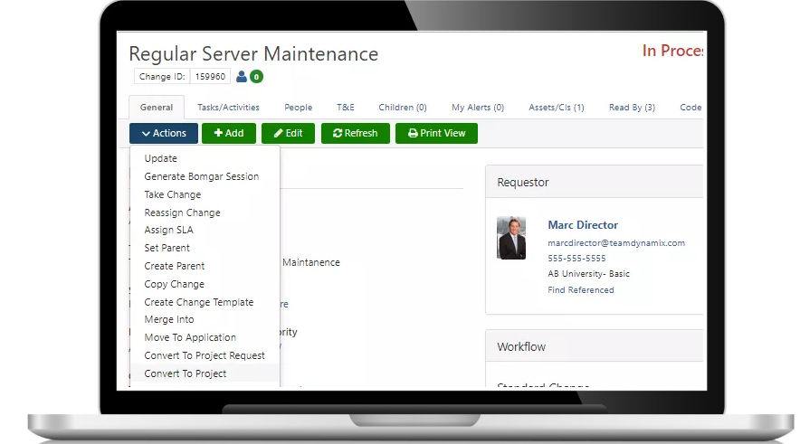 TeamDynamix change management screenshot