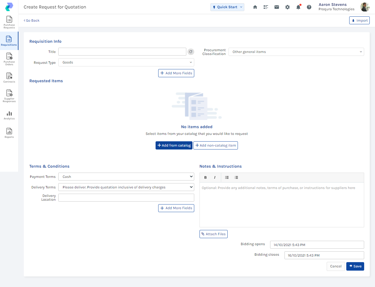 RFQ / RFP Creator: Save time when creating requisitions
