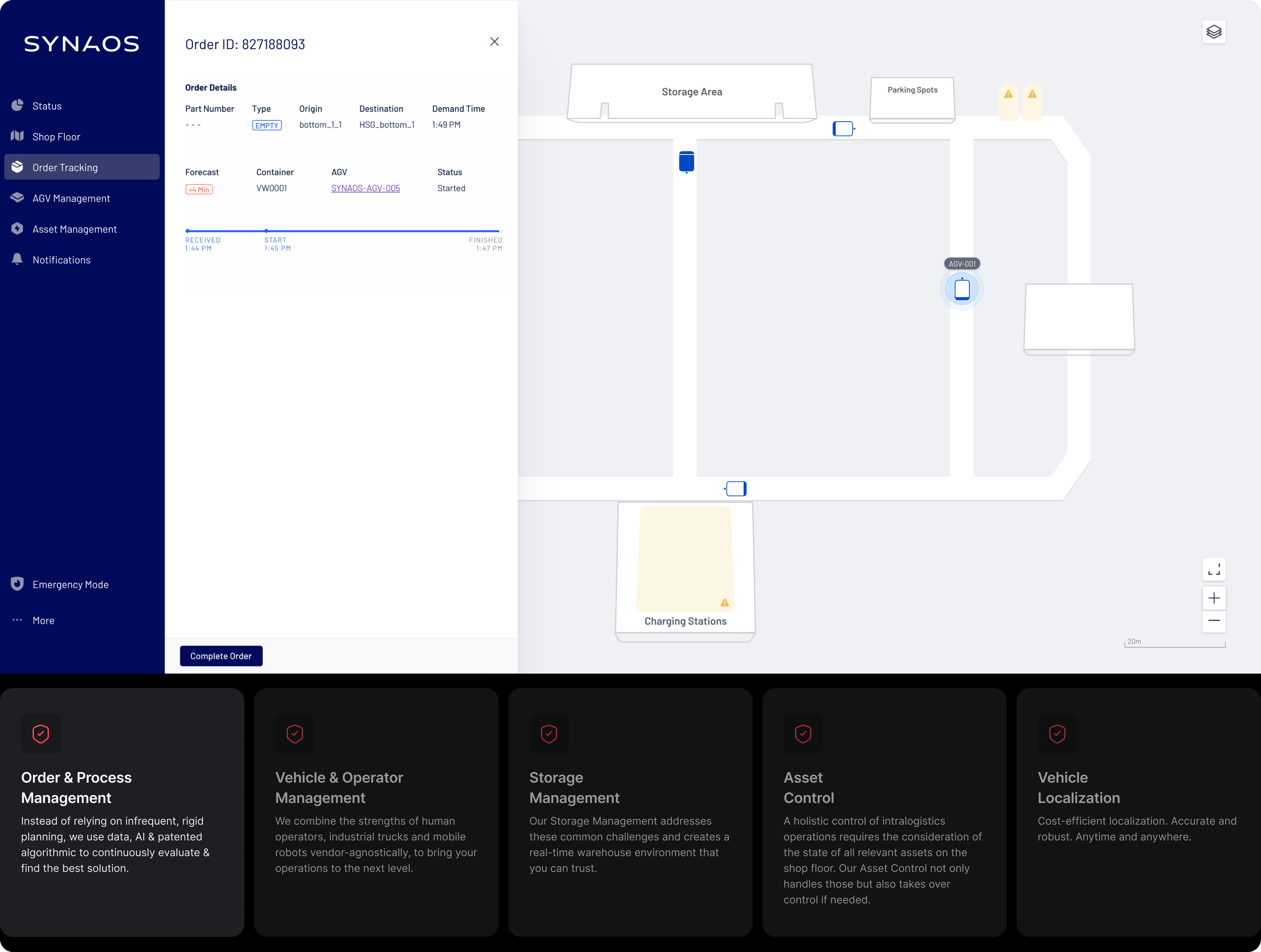 SYNAOS Intralogistics Management Platform (IMP) screenshot: Order & Process Management: Bring unimagined efficiency to your intralogistics.