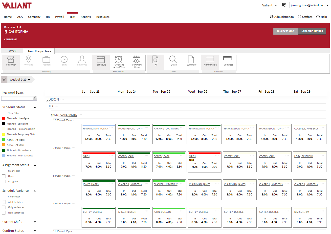 Trackforce Valiant Software - TLM schedule