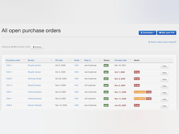 Duoplane Software - Open purchase and sales orders
