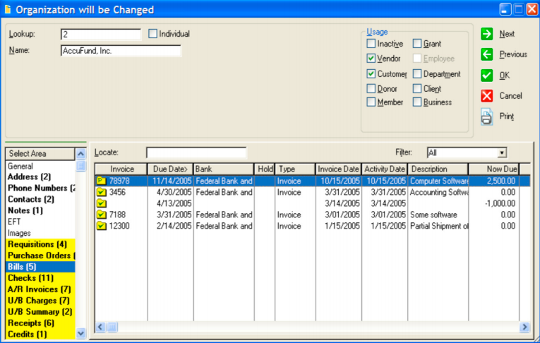 Users can manage their accounts payable in AccuFund for Nonprofits