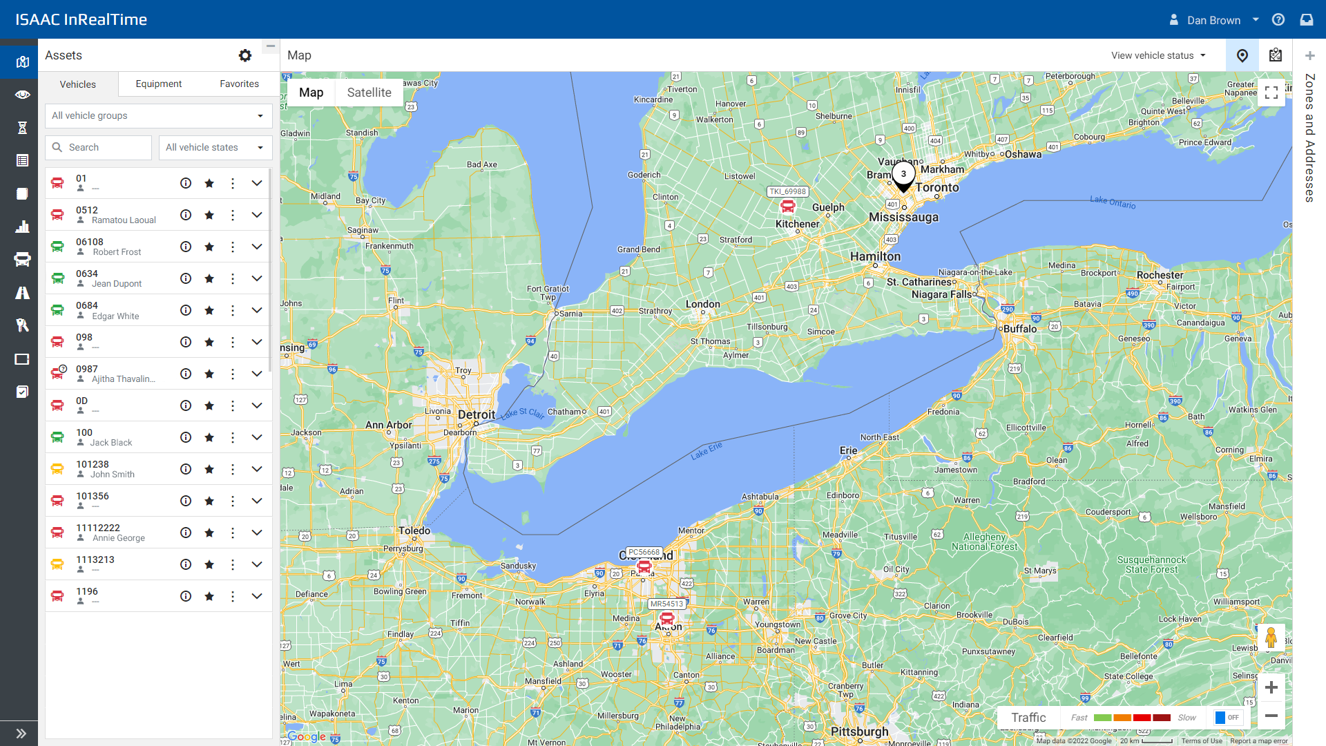 ISAAC Software - ISAAC InRealTime Fleet Management Software: fleet tracking view