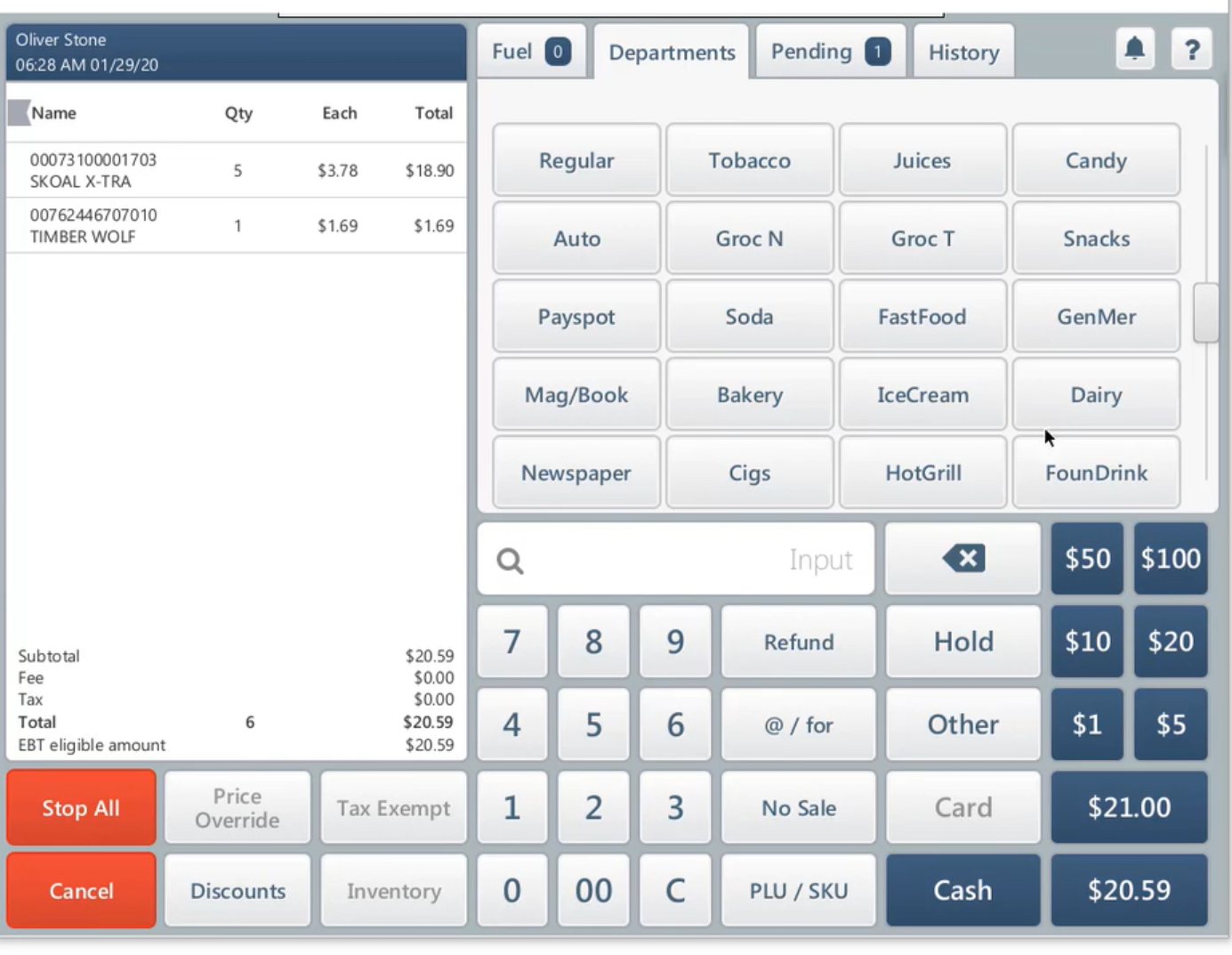 SmartPOS screenshot: SmartPOS departmental sales